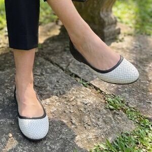 Cole Haan Woven Leather Ballet Flats – White & Black (10B)